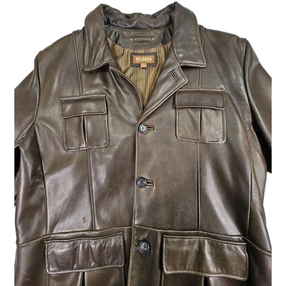 VTG Wilsons Leather Dark Brown Mens XL Field Jacket Sport Coat Lined Pockets